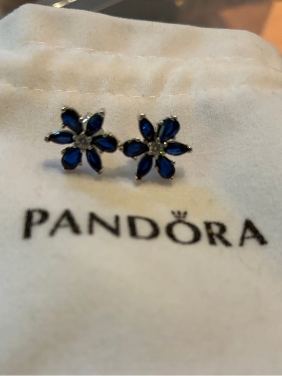 Pandora Jewelry - Pandora Sapphire Blue Flower Stud Earrings Silver Posts New w Dust Bag